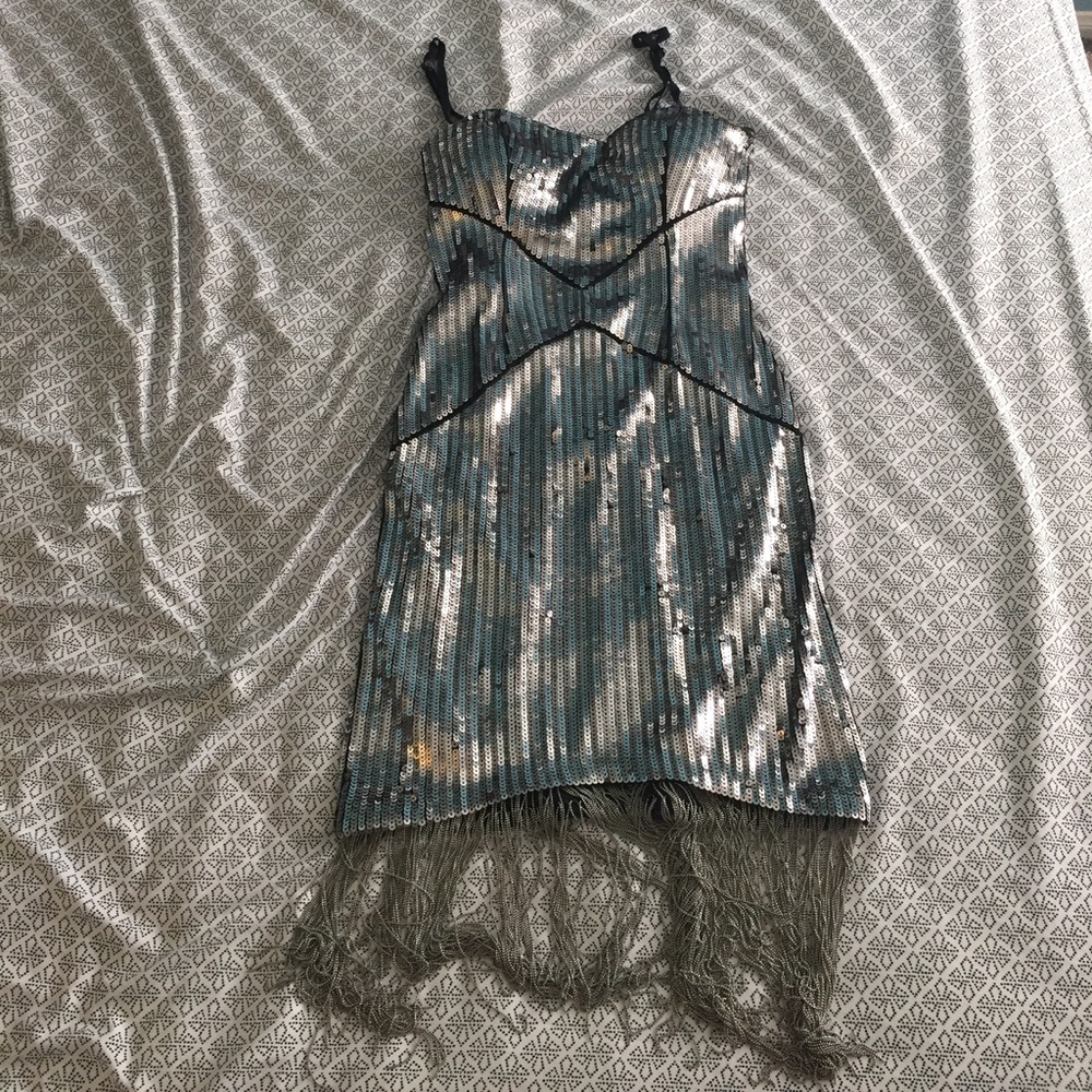 Silver sequin bebe dress